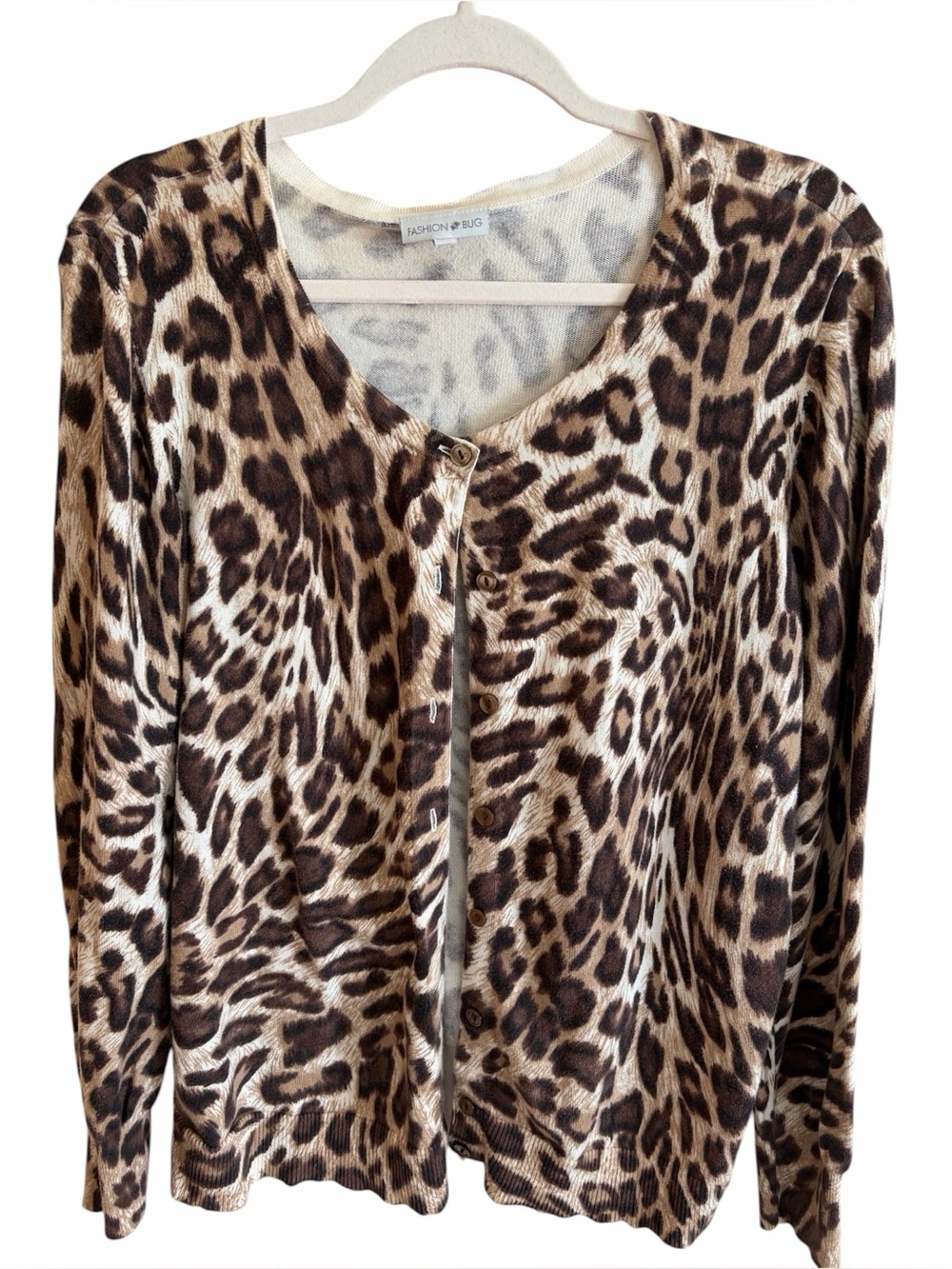 Fashion Bug 100% Cotton Leopard-Print Button Cardigan in Brown and Cream